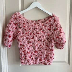 Free people pink floral popcorn top like new